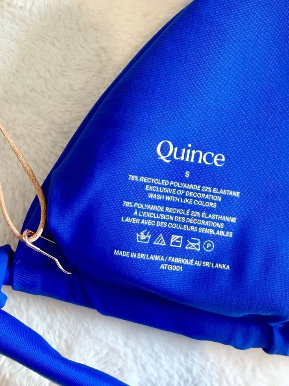 NWT Quince Italian Full Coverage Ring Triangle Bikini Top in Electric Blue - S